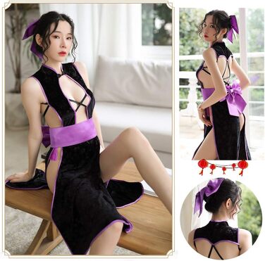 Сукня-костюм YOMORIO в стилі чеонсам з високим розрізом, фіолетовий, для косплею та вечірок