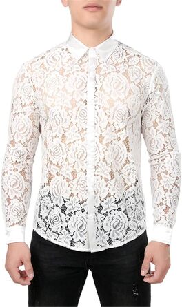 Чоловіча сорочка з мереживом та квітковим принтом, прозора, на вечірку/випускний, бренду Bollrllr