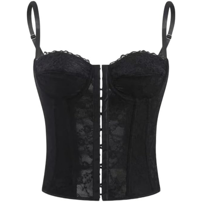 Топ-бралетта Haibang з мереживом, чорний: сексуальний корсет, топ з тонких бретелек, форма одягу для вечірок та клубів