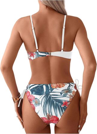 Бікіні GORGLLITTER жіноче з пуш-ап, двочастинний купальник, тропічний стиль, пляжна мода, комплект з 2 штук, літній, з принтом (білий, S)