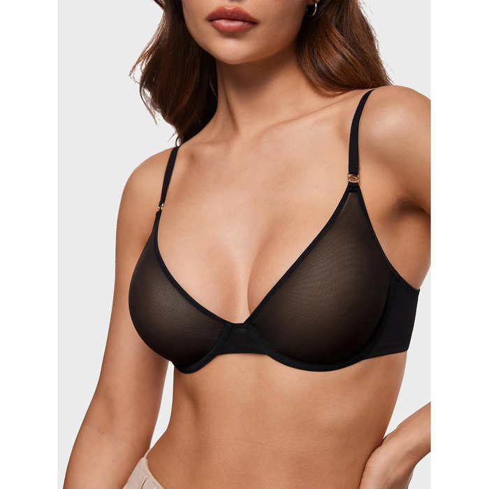 Чорний бюстгальтер INLYRIC з балконеткою, прозорий, з кісточками, мереживний, безшовний, глибокий виріз, для жінок, 85B