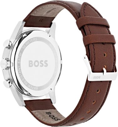 Чоловічий годинник BOSS Navigator Chronograph Quartz зі сталевим міллезаїм ремінцем або шкіряним ремінцем, Коричневий/Сірий