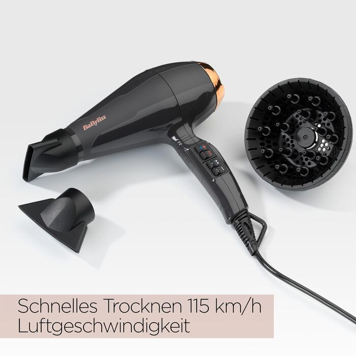 Професійний фен для волосся BaByliss Italian Air Pro 6719DE з дифузором, 2200 Вт, іонізація Anti-Frizz, 2 режими температури та швидкості, чорний