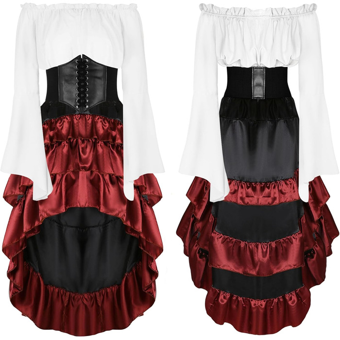 Костюм пірата для жінок CICOCI: ренесансний корсет, стеampunk спідниця, топ, аксесуари пірата, повний костюм на Хелловін, білий/Розкішний сад