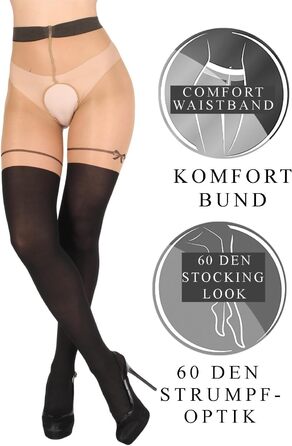 Набір з 6 шт. мереживних колготок BANANALU 20 Den Overknee з відкритим кроком (L, Daino/Nero)