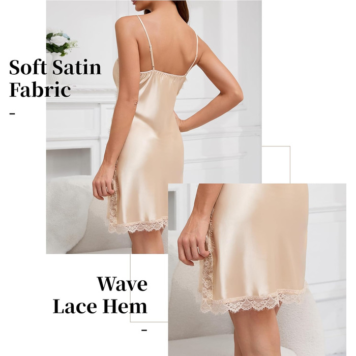 Нічна сорочка Cestlisse для жінок, великі розміри, сексуальна, сатинова, мереживна, нічна сукня-бабідол, XXL, шампань