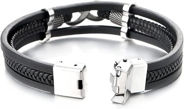 Плетений шкіряний браслет COOLSTEELANDBEYOND з символом нескінченності та цифрою 8, коричнево-чорний, колір металу: срібло, унісекс