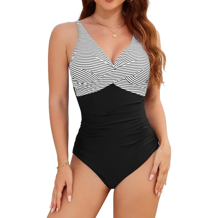 Купальник жіночий суцільний з V-подібним вирізом Push Up, купальник монокіні, ретро стиль, великі розміри (A, M)