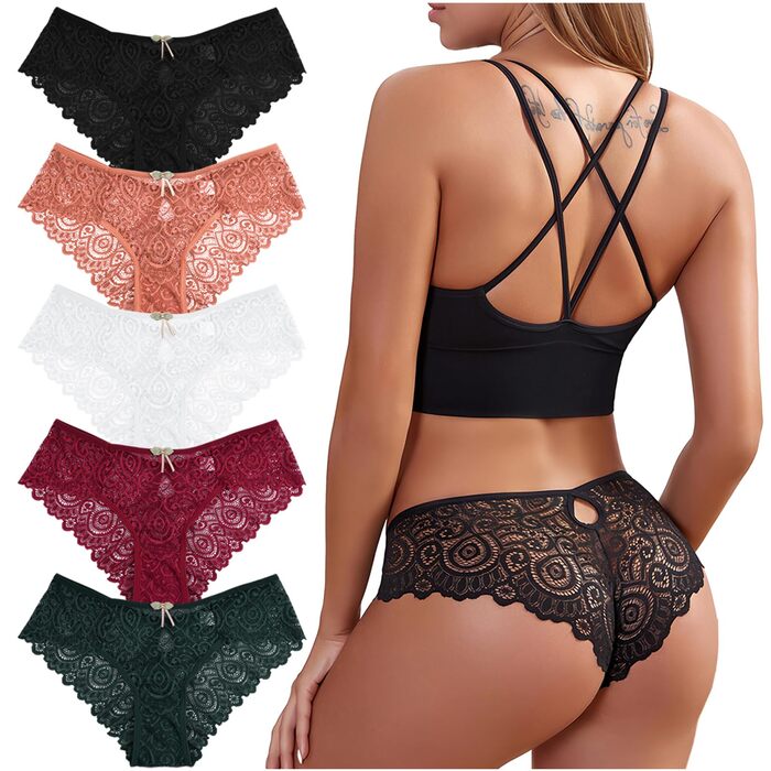 5-Piece Set Танга для жінок з мережива, сексуальна білизна, під одяг, труси, танга, дихаючі, безшовні, гіпстер, бікіні, панчіхи, спідня білизна, набір, розмір M