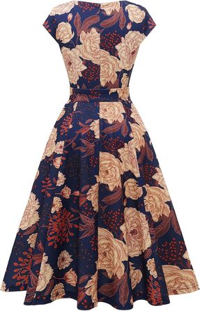Сукня коктейльна DRESSTELLS жіноча ошатне 1950-х років, довжина міні, рокабілі, весільна, для вечірки, вінтажне з під'юбником (L, темно-синій з квітковим принтом)