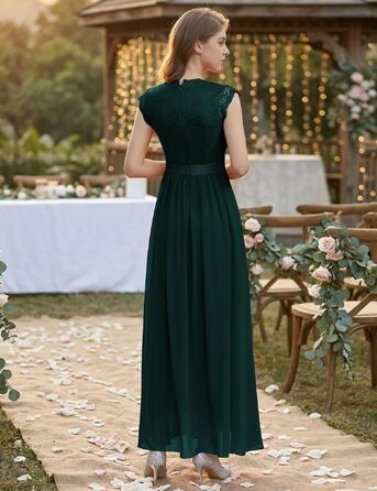 Елегантна вечірня сукня Dressystar довга, мереживна, шифонова, для весілля та балу, з рукавами-крильцями, зелена, розмір L