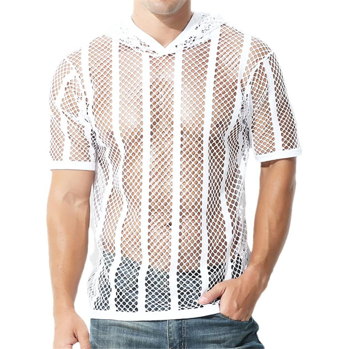 Чоловіча сітчаста сорочка Bollrllr з довгим рукавом. Прозора, сексуальна, для вечірок та клубів. Комплект з 1 шт. (колір: білий)