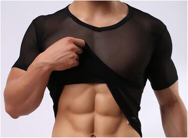 Чоловіча прозора футболка з мережива, сексуальна нижня білизна, чорна. Ідеальна для дому та вечірок.