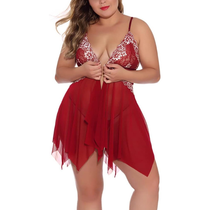 Жіноча нічна сорочка Babydoll з V-подібним вирізом, прозора сітка, передня застібка, нічна сорочка для дому, (Каштанове, 3XL)