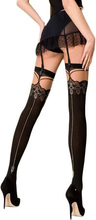 Елегантні мереживні шкарпетки Elente Lovely Leg для жінок (виготовлено в ЄС), різні моделі, білий з блискітками, оздоблення (M-L, чорний з оздобленням на спині)