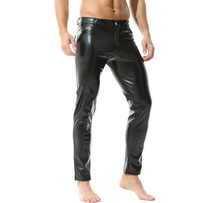 Чоловічі легінси YUFEIDA з еластичної шкіри (PU), класичний дизайн, чорні, XL