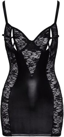 Чорна сукня Orion Dessous - фігурна сукня-negligé для жінок з розрізами на чашках бюстгальтера, сатиновими бантиками та квітковою мереживом