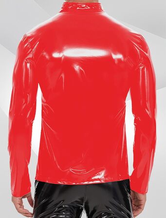 Латексна куртка для чоловіків Ausing з штучної шкіри, сексуальний ефект мокрого вигляду, облягаючий крій, з блискавкою, для танців, вечірок, карнавалу (червоний, XS)