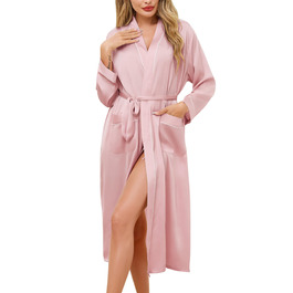 Жіночий атласний халат довгий, баняк, кімоно, легкий, весільний, м'який, для вечірки, нічна сорочка, V-подібний виріз, S-XXL, XL, світло-рожевий