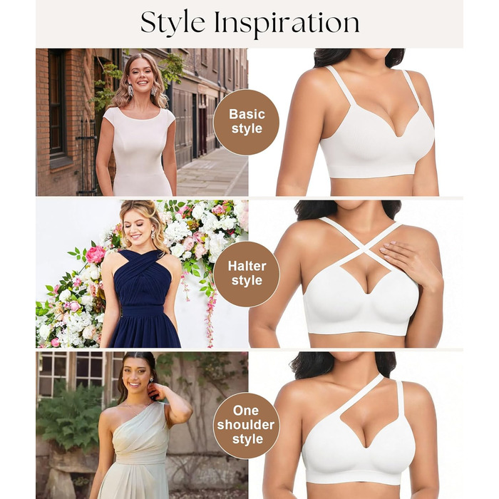 Натлоен ПУХ Up BH: Безкаркашний бюстгальтер для жінок з м'якою підтримкою, подвійний шар чашки, V-подібний виріз, надійний бюстгальтер (Білий, XXL)