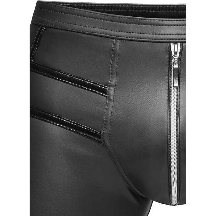 Чорні чоловічі шорти з еластичної шкіри Wetlook з блискавкою - еротична білизна, розмір M