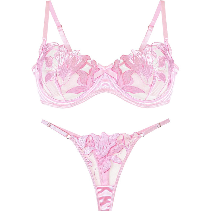 Panegy: Комплект бюстгальтера та трусиків, мереживний, push-up, білий (рожевий, S)