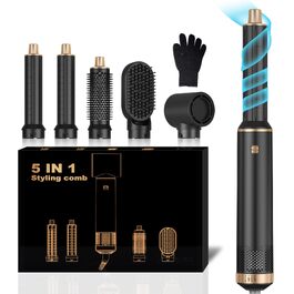 Стайлер для волосся 5 в 1 UKLISS Airstyler Pro: багатофункціональний набір для сушіння та укладки (фен, брашинг, гофре, вирівнювач), 1000 Вт, чорний