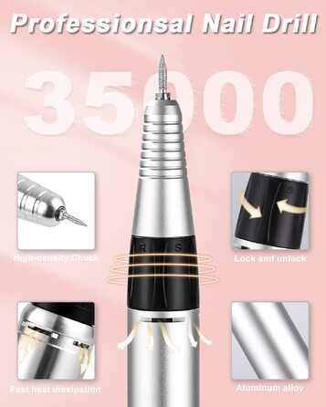Електричний апарат для манікюру та педикюру Nagelfräser 35000 об/хв з LCD-дисплеєм, сенсорним керуванням та педаллю, білий, 6 насадок