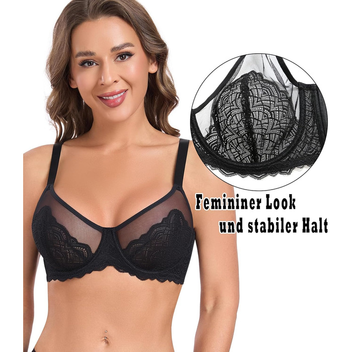 Чорний бюстгальтер Minimizer BH для великих розмірів з мереживом, без пуш-апу, повсякденний, класичний, 90F