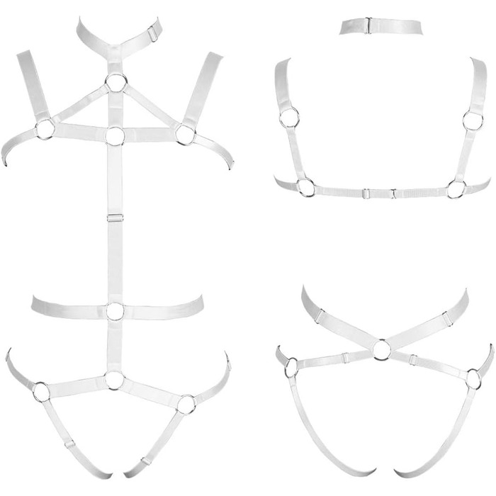Жіночий комплект корсет, стрінги та пояс: еластичний топ з вирізами для фотосесій, танців, карнавалу в стилі панк-готика (білий)
