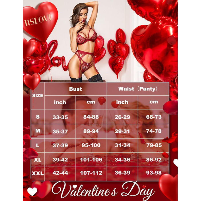 Комплект спідньої білизни RSLOVE для жінок: мереживний тіло, боді, 3 частини, темно-червоний, розмір L