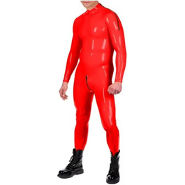 Латексний catsuit для чоловіків Gaylop: чорний фетиш-боді з блискавками на плечах, ручної роботи