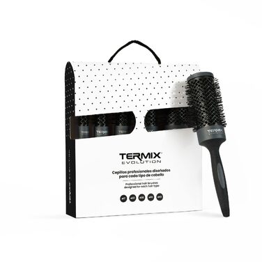 Набір професійних термощіток Termix Evolution Plus з керамічним покриттям для густого та жорсткого волосся (5 шт.), чорний/сірий