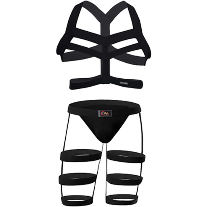 Сексуальний чоловічий комплект для сну: корсет, стрінги, шкарпетки, мереживні панчохи, чорний, універсальний розмір