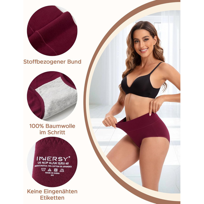 Труси жіночі бавовняні з еластичною стрічкою Innrsy, висока талія, м'які, 5 шт. в упаковці, XS, для зими