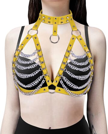 PETMHS Корсет з шкіри для жінок, повне покриття, шкіряний пояс, стиль панк готика (помаранчевий, жовтий)