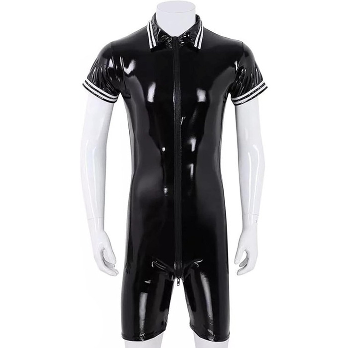 Комбінезон чоловічий лакований шкірозамінник PVC з довгим блискавкою, чорний, розмір L