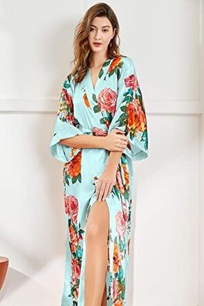 Халат жіночий шовковий максі з квітковим принтом, Babeyond, для дому та відпочинку