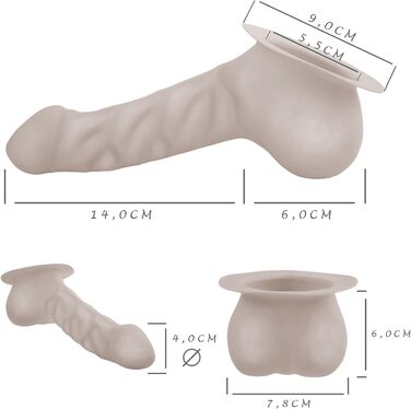 Латексний пеніс-чохол TOYLIE, 14 см, чорний, з платформою для кріплення до латексу - реалістичний дизайн, з мішком та головкою, MADE IN GERMANY