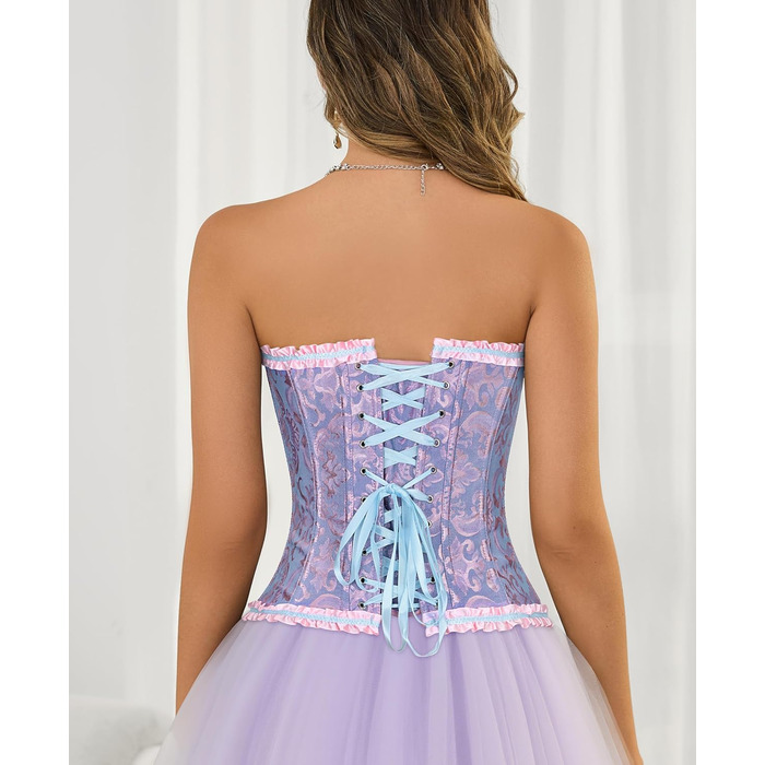 Корсет-бюстгальтер XZQTIVE для жінок, готичний корсаж з мереживом, синій та рожевий (XL)