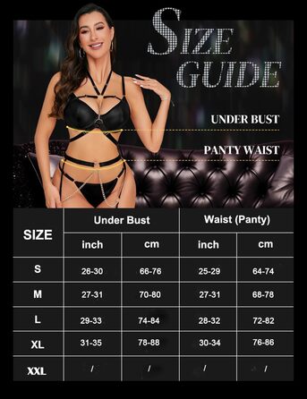 Сексуальний комплект спідньої білизни Daen Dessous: 7 частин, з корсетним поясом, бюстгальтером з кісточками, трусиками, знімною ланцюжком на шию, нагрівачниками на стегна та панчохами (світло-чорний, XXL)