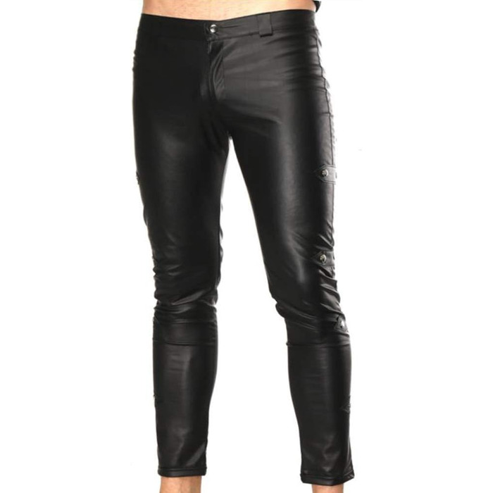 Чоловічі шкіряні штани Lederhosen Slim Fit, чорні - для костюмів та косплею