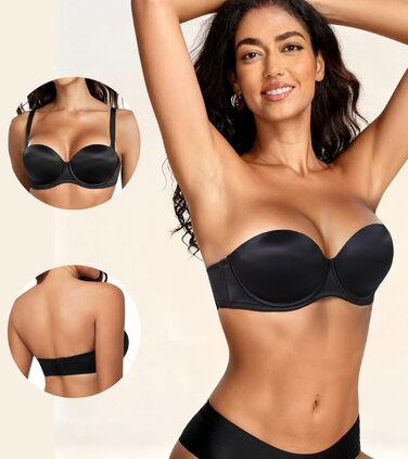 Леморосі: Безшовний бюстгальтер пуш-ап великих розмірів з підтримкою, з кісточками, мультивей, знімні бретелі (75B, чорний)