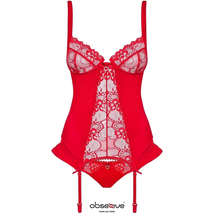 Сексуальний комплект нижньої білизни Obsessive: мереживний корсет з бретелями та стрінги, L-XL, червоний