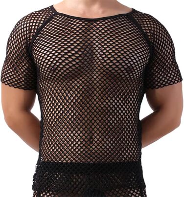 Чоловіча футболка з сітки, прозора, з короткими рукавами - стильна сорочка для чоловіків (S, чорний)
