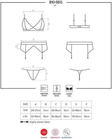 Комплект спідньої білизни Obsessive: бюстгальтер, стрінг та пояс-стрінг, білий, Push-Up, мереживо, L-XL
