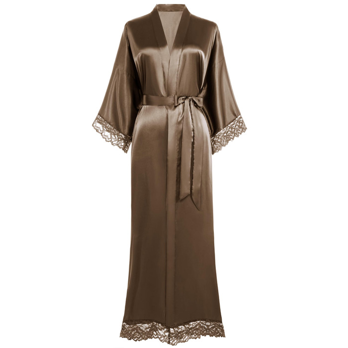 Халат жіночий BABEYOND довгий/короткий, однотонний, мереживний, атласний, шовковий, кімоно, літній, кава