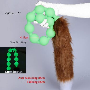 Анальні кульки з силікону JFRong: пара з фетровим хвостиком, анальні кульки, Buttplugs, Cosplay, SM, анальні та вагінальні іграшки для пар (Золотий-M)