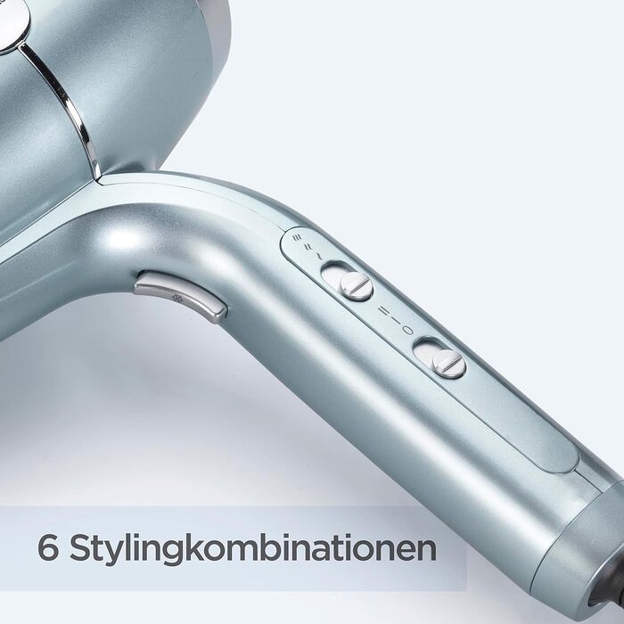 Професійний іонний фен BaByliss Hydro-Fusion 2100W з дифузором та концентратором, плазма-технологія для блиску та гладкості волосся, 3 режими температури, 2 швидкості, синій, D773DE