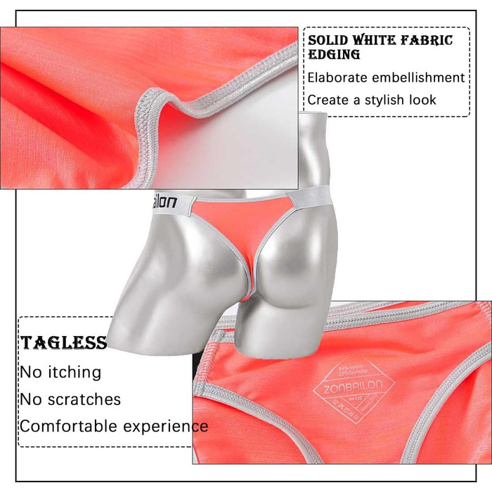 Танга чоловічі BIATWOWR з м'якої та зручної тканини. Модель з великим місцем для мішка. Оранжево-чорно-блакитні, розмір L